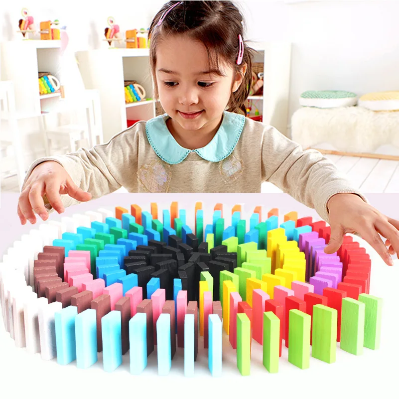 

120pcs/set Kids Wooden Toy 12 Color Domino Game Building Blocks Interactive Game Baby Learning Educational Toys for Children Boy