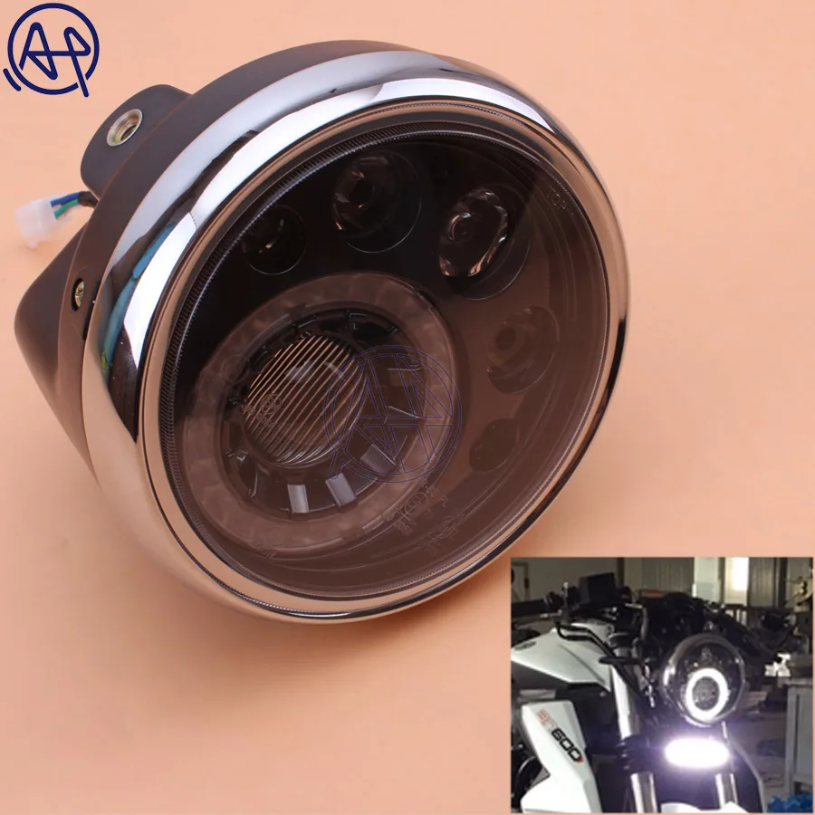 Универсальные мотоциклетные 7 дюймовые черные светодиодные фары с ангельским