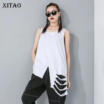 

XITAO Europe Style Tide Brand T Shirt 2020 Sleeveless T Shirt Streetwear Hole Personality Tee Fashion Wild Tops Women DMY2848