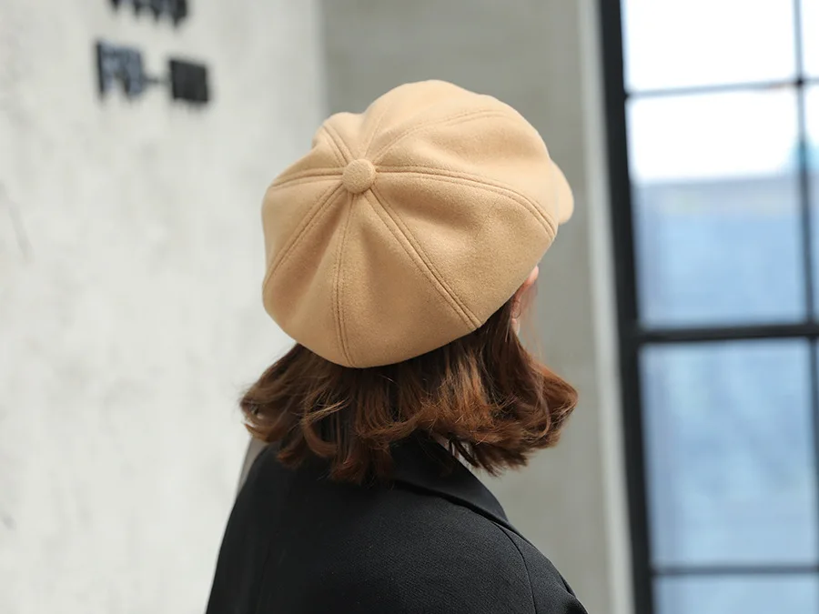 Женские шерстяные Восьмиугольные шляпы в британском стиле, модные женские однотонные кепки для осени и зимы