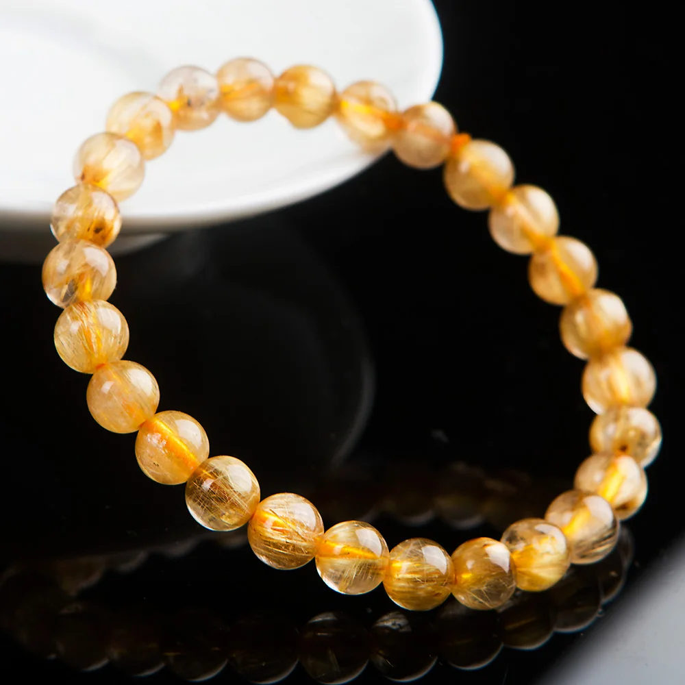 

Natural Gold Rutilated Quartz Clear Round Beads Bracelet Best Crystal For Woman Man Brazil Wealthy Stone Jewelry Bangle AAAA