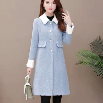 

Fashion Autumn Winter Jacket Female Middle Long Elegant imitated mink velvet Coat Slim Women Outside Coat
