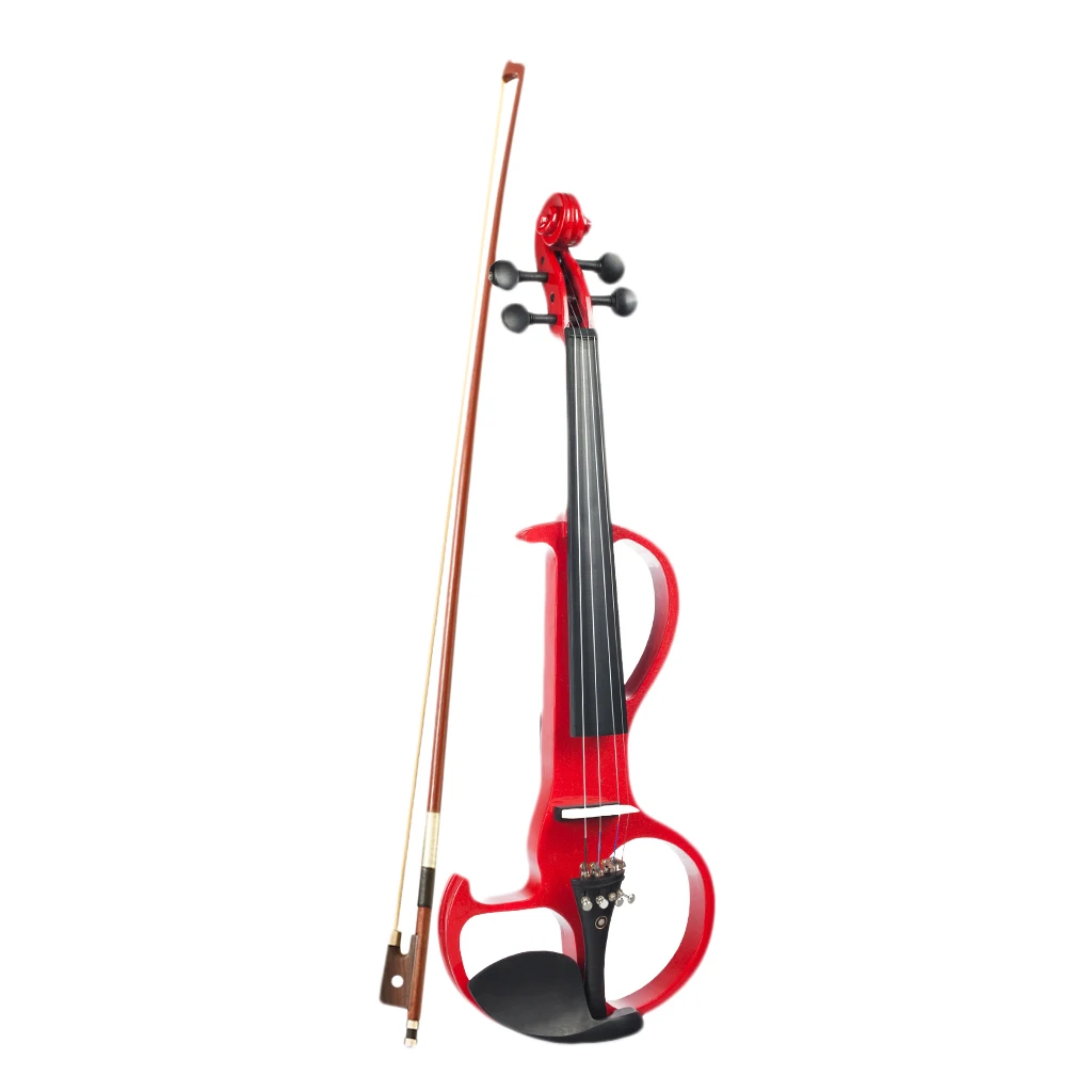 Exquisite Solidwood Electric Silent Violin Red with Rosin Bow Hard Case Headphone Cable, 4/4