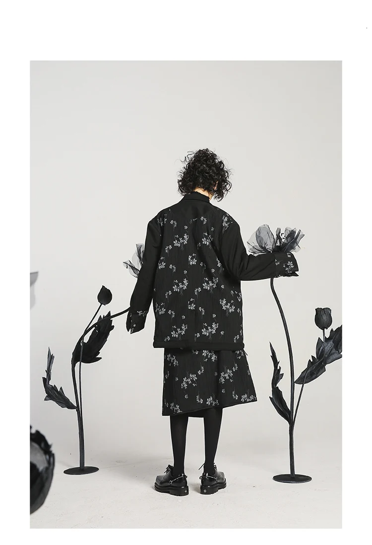 Loose Fit Black Both Side Wear Print Cotton-padded Jacket New Lapel Long Sleeve Women Coat Fashion utumn Winter 149