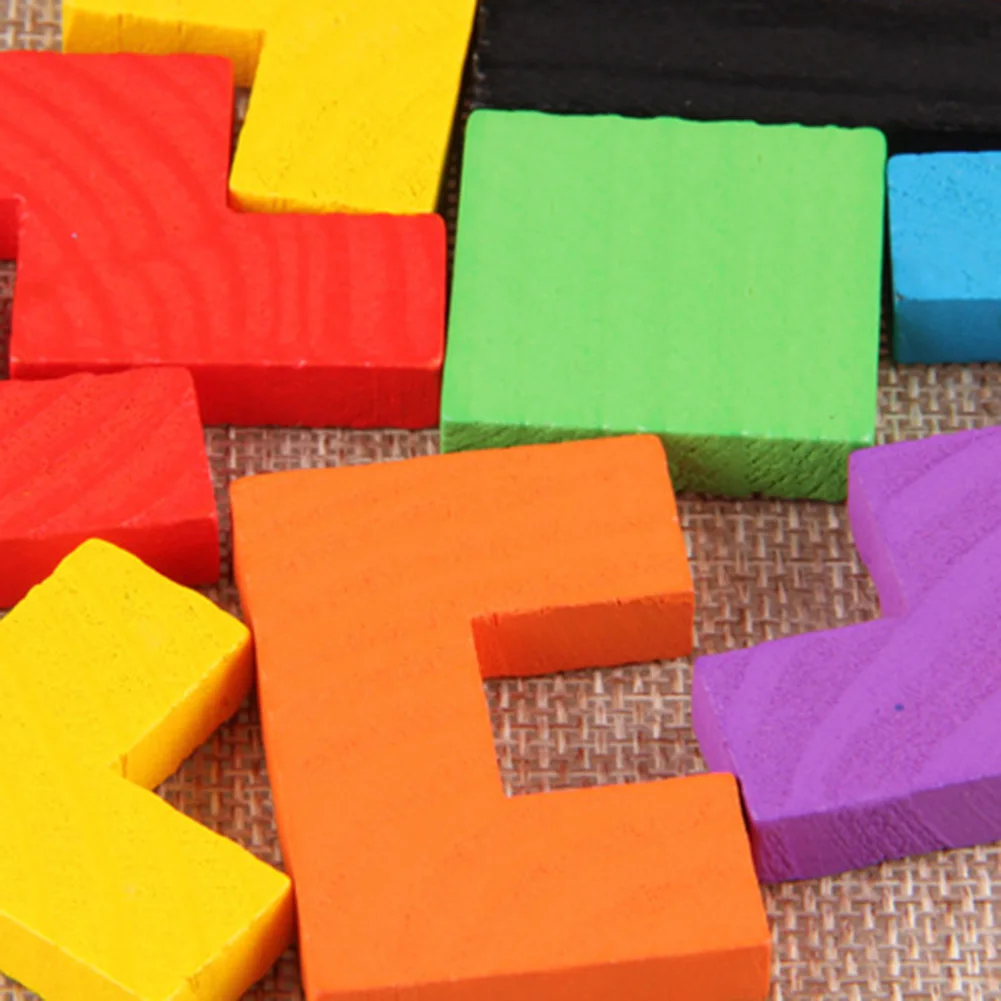 Деревянные головоломки Красочные Tangram тетрис игра головоломка Дошкольная игрушка