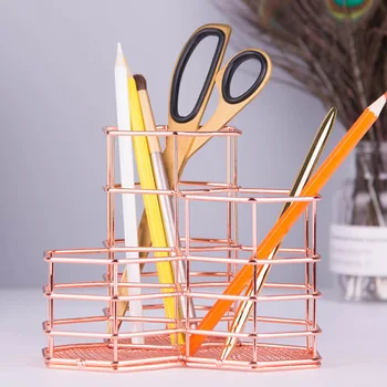 

Desk Tidy Solid Home Pencil Holder Makeup Brush Modern Mesh Design Iron Wire Bedroom Easy Clean Storage Basket 3 Compartment