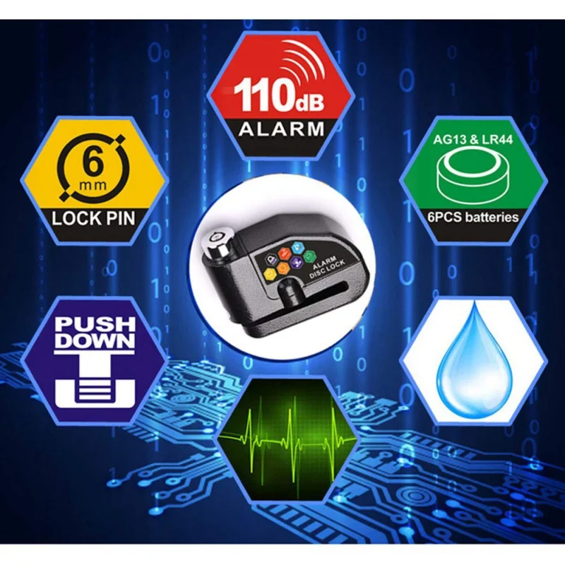 Motorcycle Alarm Lock Motorbike Anti-theft Alarm Wheel Disc Brake Security Safety Siren Lock Waterproof Warning Alarm Disc Lock