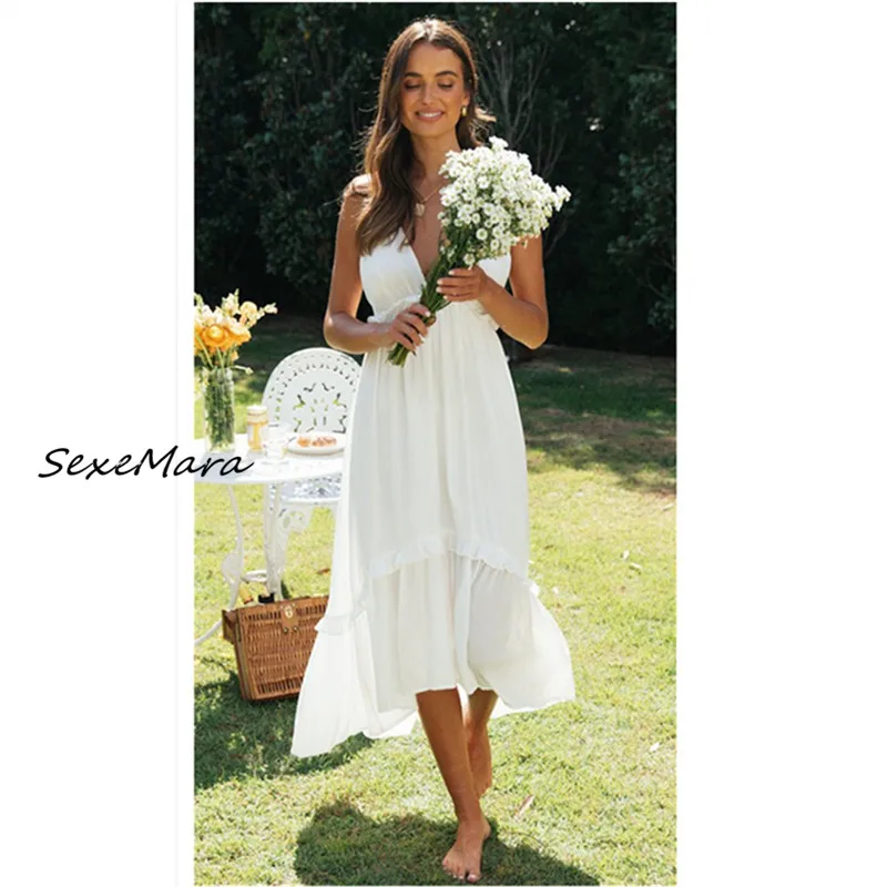 

2023 Chiffon Bohemian Summer Sexy Fashion Long Maxi Women Casual Bandage Backless Dress