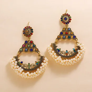 

2020 Indian Gold Jhumki Jhumka Handmade Pearl Bead Thailand Buddha Piercing Earrings Vintage Korean Fashion Party Jewelry Bijoux