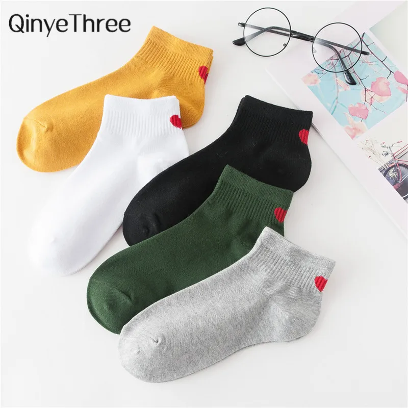 

New Red Heart Love Socks Cute College Style Simple Basic Fresh Female Sock Warm Soft Cotton Spring Summer Autumn Winter Sox