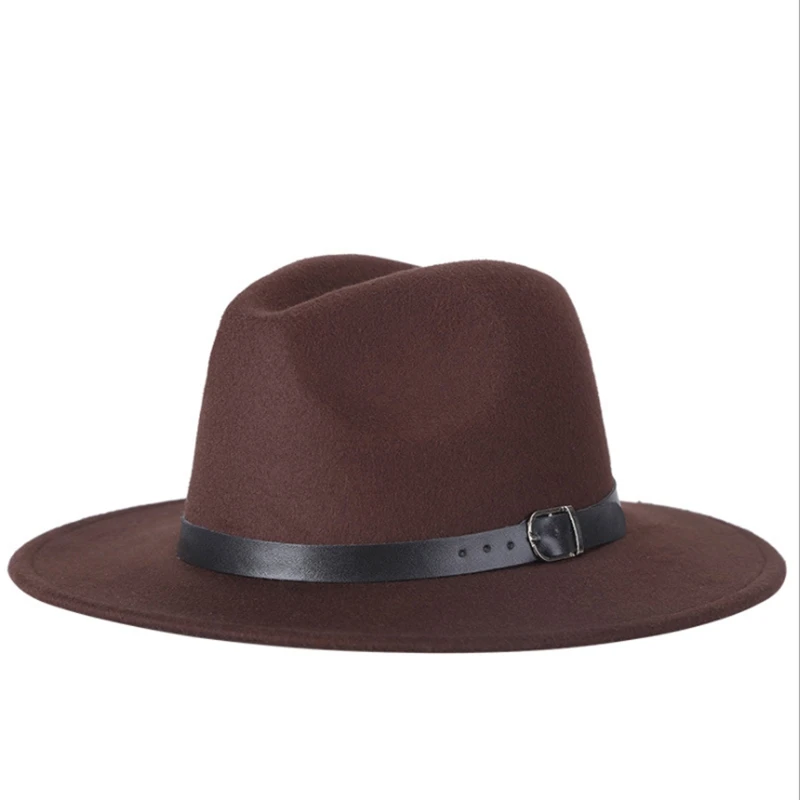 Belt Solid Color Women Red Felt Hat Autumn Winter Fashion Simple Tide Korean Version Jazz Hat Adult Cap 5