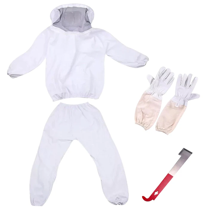 Anti-bee Protective Clothing Jackets Beekeeping Tools Breathable White Beekeeping Suit Bee Gloves J-shaped Hook Set WWO66