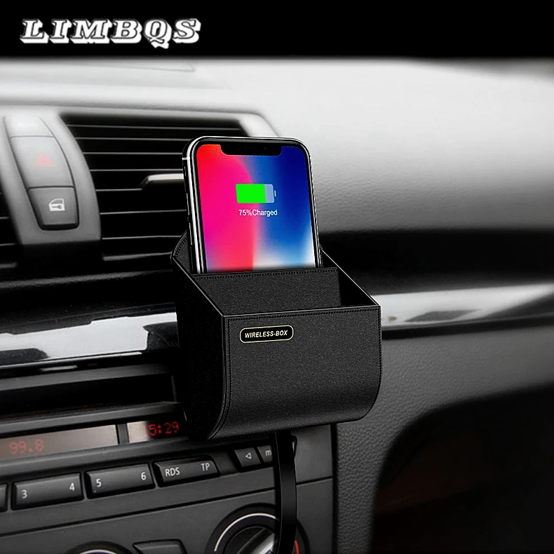 Hangable QI car wireless charger for Mercedes Benz charging storage box pad hang on air outlet vent phone holder storage case