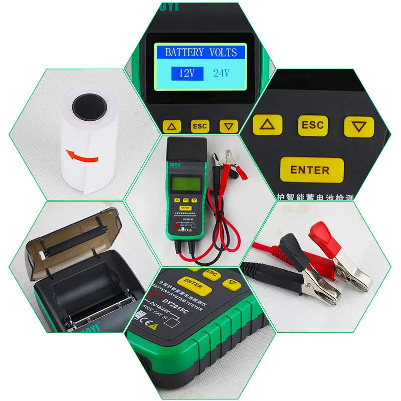  DUOYI DY2015C Car Battery Tester 12V 24V Lead-acid Analyzer Auto CCA 100-1700 SOH Integrated Printe