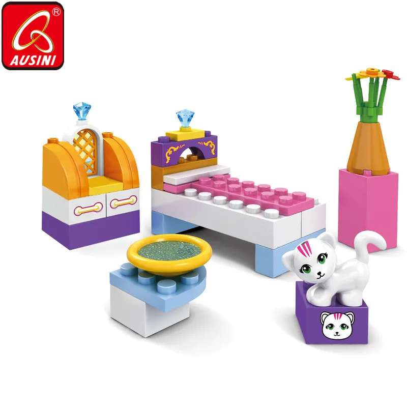 

AUSINI Bedroom Model Building Blocks Toys for Children Mini Figure Friends Girls Pet Cat Bricks Creator Plastic Kids Playthings