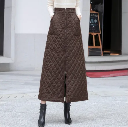 coffee Женские юбки, faldas mujer moda, осенне-зимняя кожаная юбка, Женская Офисная длинная юбка макси, винтажная юбка fw616 - Цвет: coffee