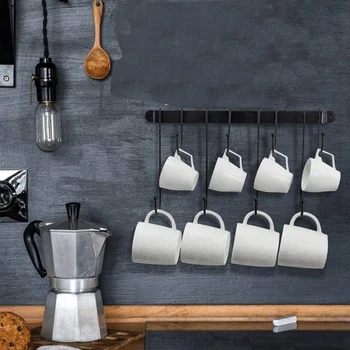 

Coffee Mug Rack,Wall Mounted Coffee Cup Holder with Flexible Hooks,for Mugs,Teacups,Kitchen Utensils(16 Inch/Black)