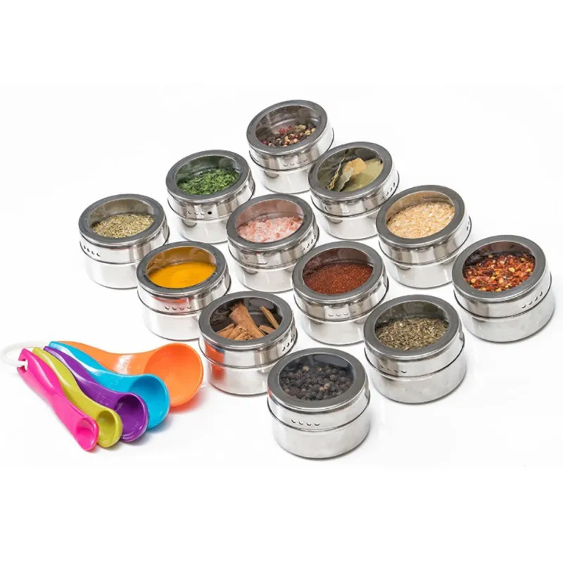 New kitchen condiment household goods stainless steel transparent cover magnetic seasoning jar sauce storage container jar