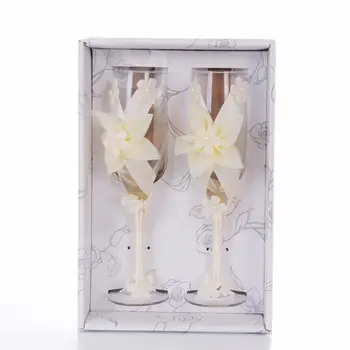 

Flower Champagne Glass Beige Wedding Party Goblet Glass Transparent Cup