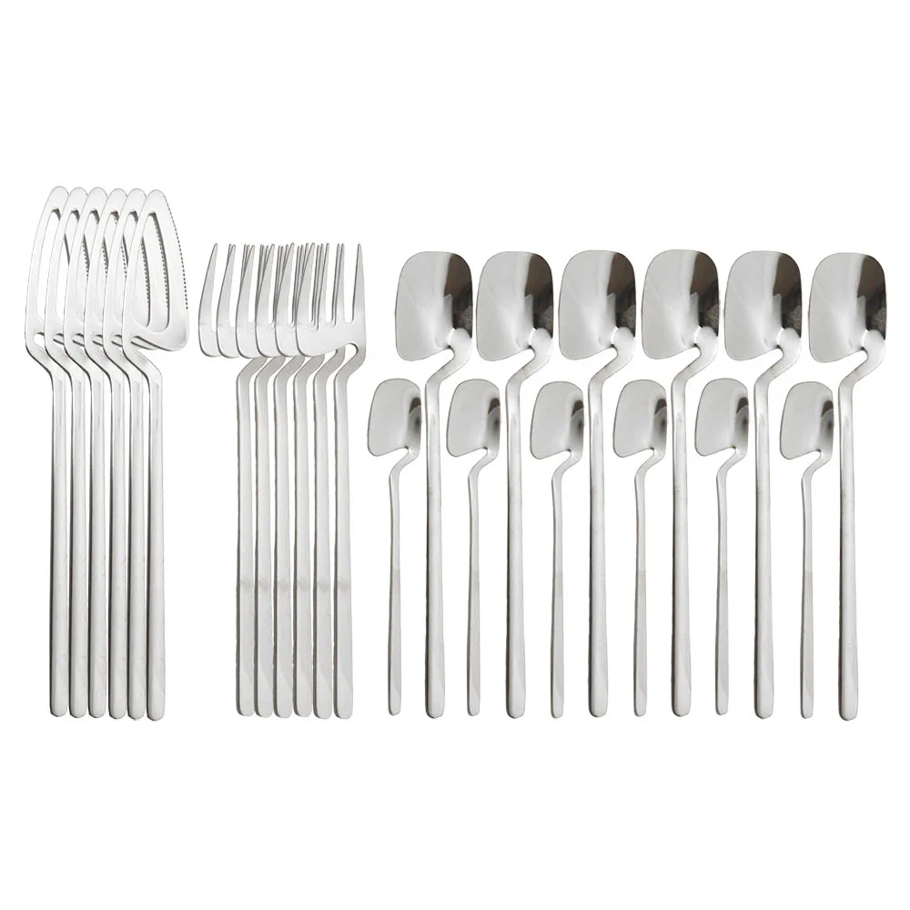 

24Pcs Silver Dinnerware Sets Decor Spoon Fork Knife Cutlery Set Flatware Kitchen Tableware Ice Cream Desserts Soup Coffee Use