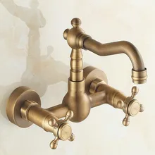 Vintage Retro Antique Brass Double Cross Handles Swivel Spout Kitchen Bathroom Tub Sink  Faucet Mixer Water Taps asf002