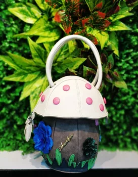 

2020 new handbag high quality handmade bag leather personality colorful mushroom handbag female flower bag lady clutch