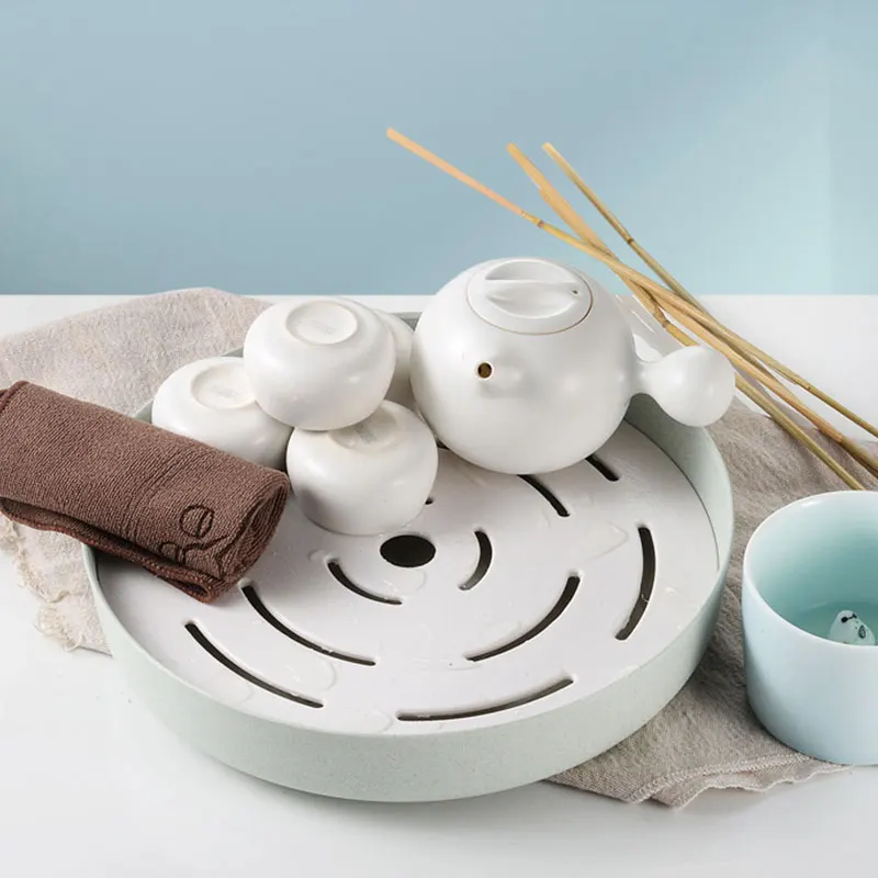 Apanese Creative Drain Wheat Straw Multifunctional Double Drain Tray Portable Plastic Rack Creative Kitchen Tray Tea Tray