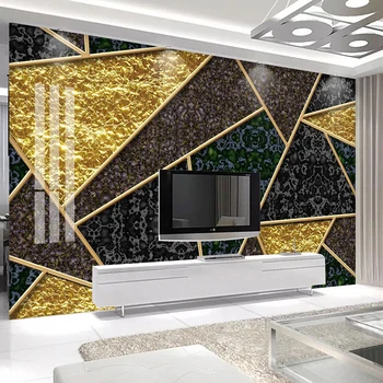 

Custom Photo 3D Geometric Golden Lines Marble Pattern TV Background Wall Mural Creative Art Living Room Bedroom Wallpaper Murals