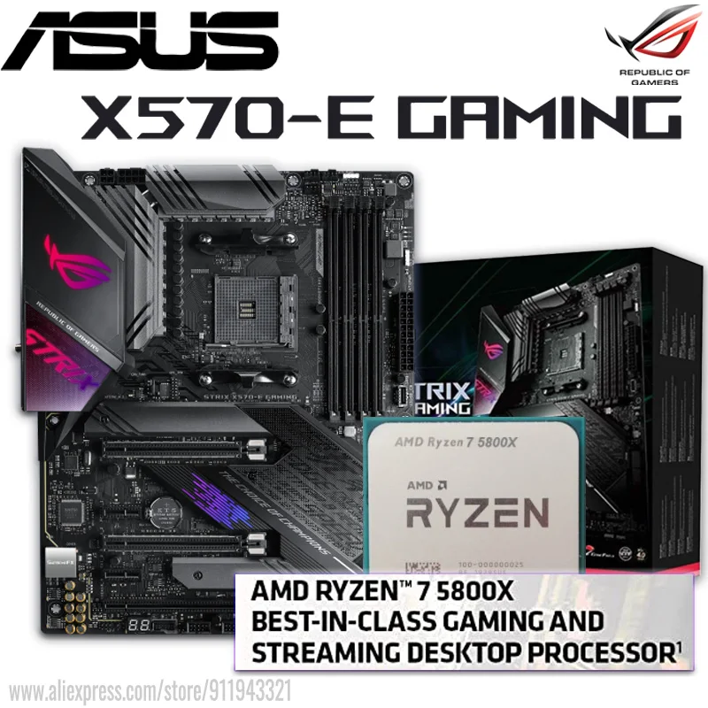 Asus-am4 rog strix X570-Eゲーミングマザーボードセット,amd ryzen 7  5800xプロセッサを搭載したx570マザーボード,pci-e 4.0プロセッサ,ddr4,128gb,新品