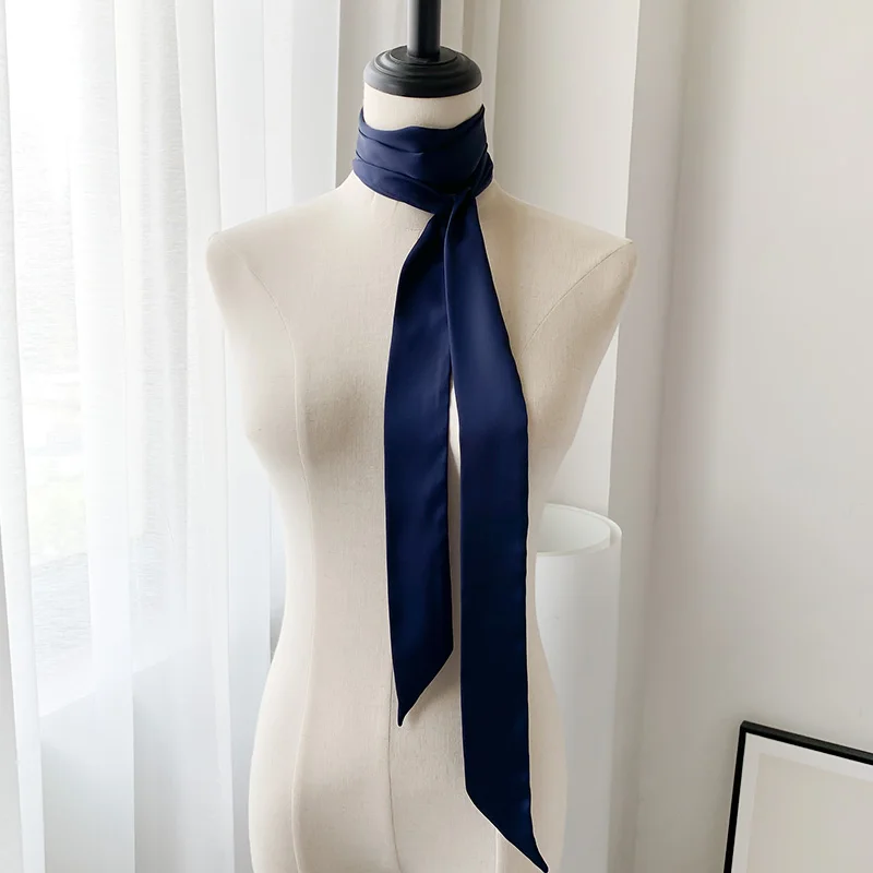 HOT Skinny Scarf Women\'s Belt Scarfs Narrow Smooth Satin Long Silk Pure Neckerchief Waistband Hair Band Arm Bag Ribbons 5X200CM