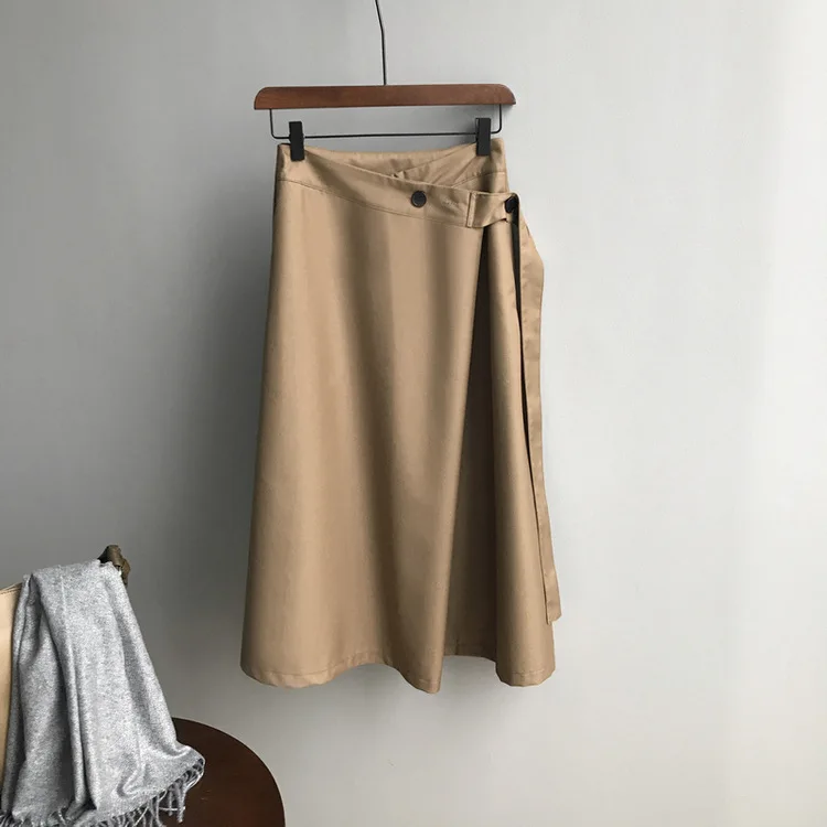 Новинка, весенне-осенняя Женская юбка с высокой талией, чистый цвет, 8077 - Цвет: Khaki