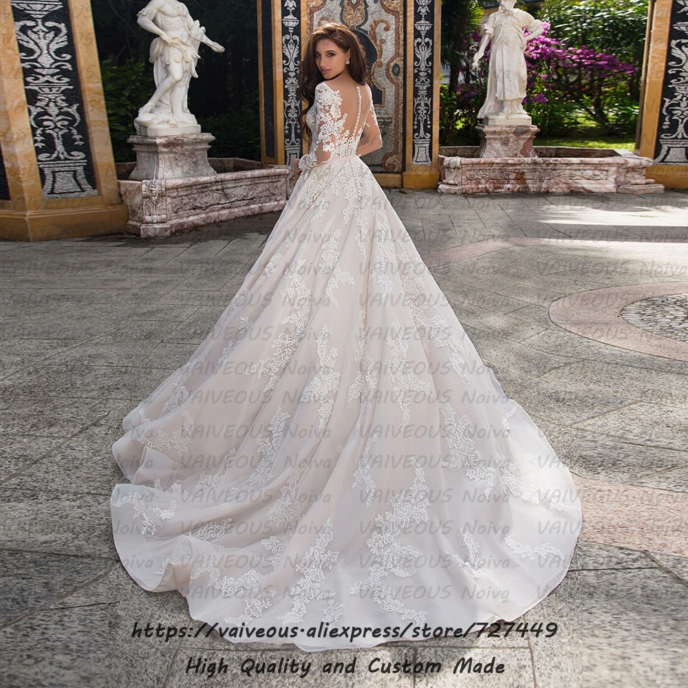Великолепные Длинные рукав с накладной аппликацией свадебное платье Brautkleid винтажное кружевное подвенечное платье Сексуальные Длинные Свадебные платья Vestido De Novia