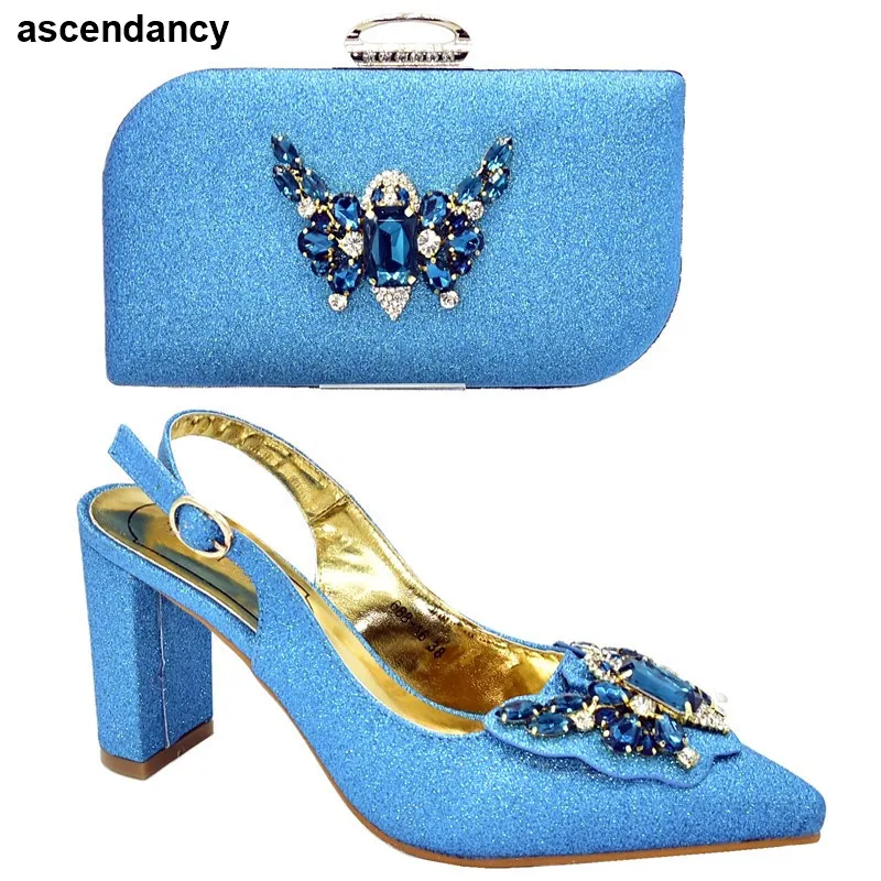

New Shoe and Bag Set for Party In Plus Size Shoes Women Heel Pointed Toe Ladies Shoes with Matching Bags Set Buckle Strap Party