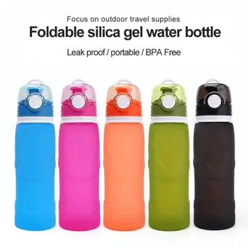 

750ml Outdoor Collapsible Bottles Portable Silicone Folding Water Bottle Camping Travel Running Leak-Proof Foldable Water Bottle