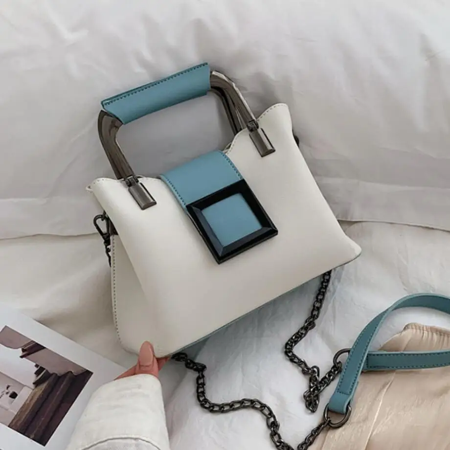 

Elegant Female Contrast Color Tote bag 2019 Fashion Quality Leather Women's Designer Handbag Lock Chain Shoulder Messenger Bags