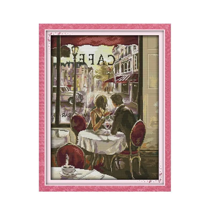 

Joy Sunday Couple Dating In Cafe Romantic Love Cross Stitch Kits Chinese Embroidery Counted Needlework Sets Decorations for Home