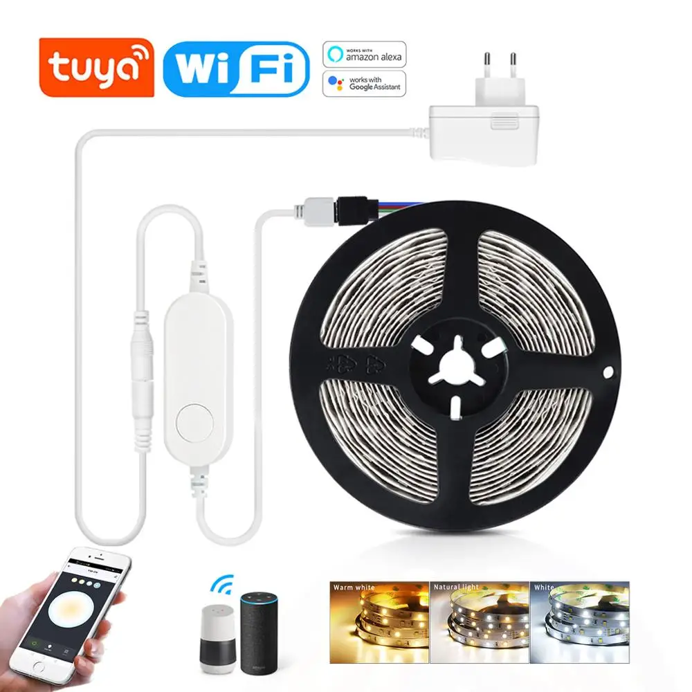 Светодиодная лента Smart Tuya WIFI CCT 12 В 2835 SMD 5 м с регулируемой яркостью светодиодные