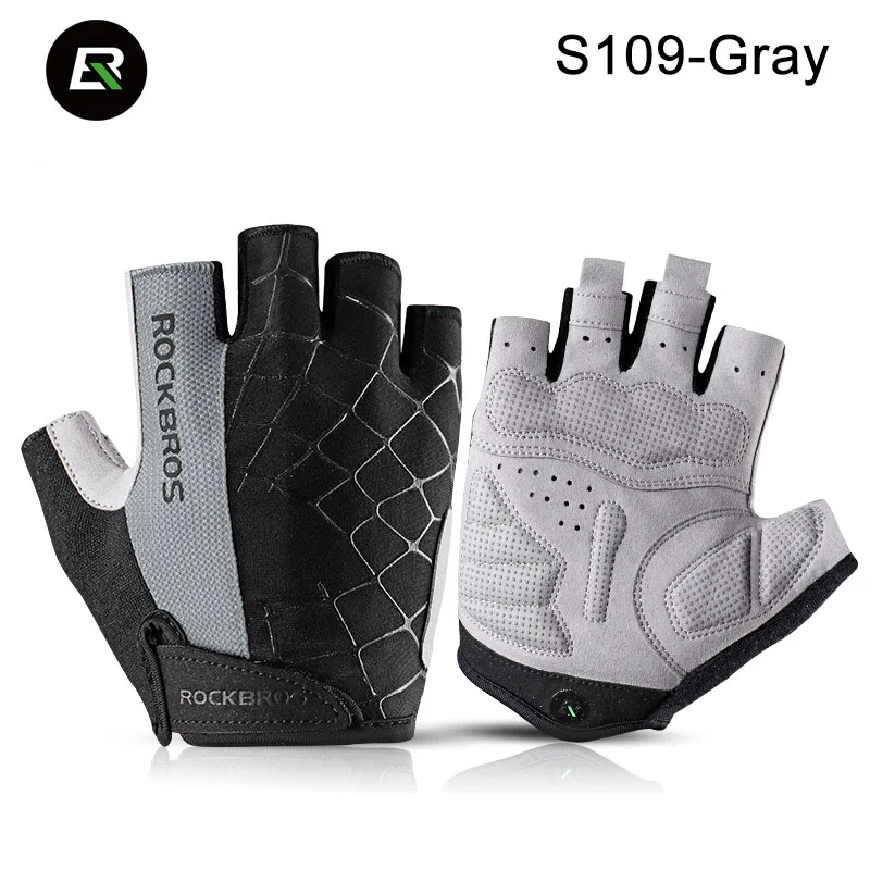 S109-Gray ROCKBROS Pro мужские велосипедные перчатки женские перчатки на половину пальца велосипед Горный Дорожный ударопрочные перчатки для велосипедиста нескользящее Велосипедное оборудование - Цвет: S109-Gray