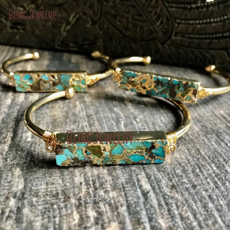 Raw Boho Chic Turquoises Bar Bangle Bracelet Cuff BM27803