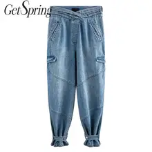 Getвесна, женские джинсы, высокая талия, шаровары, джинсы, штаны, подходят ко всему, повседневные, высокая талия, ed, джинсовые штаны для женщин, полная длина,, новая мода