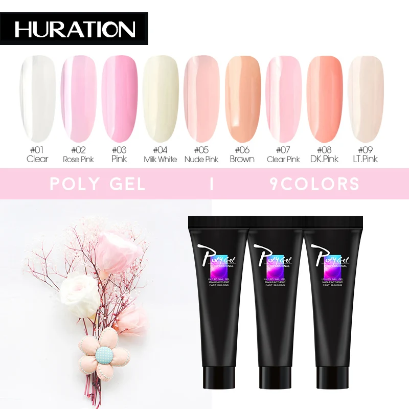 

Huration Acrylic Polygel Pink White Metal with Transparent Crystals UV LED Gel for Nail Design Tips for The Quick Expansion Gel