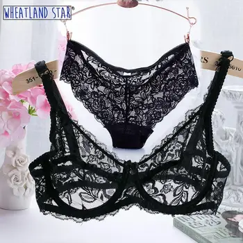 

Sexy Lace Bra and Panty Set Plus Size Underwire Bras Transparent Lingerie Female Kit Underwear Sets 2020 Hot New Women Intimates