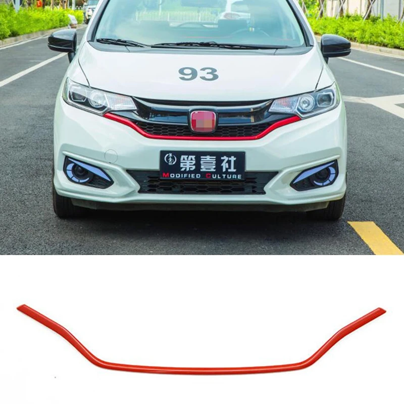 CEYUSOT Решетка переднего бампера гоночные грили для Honda Fit Jazz декоративная крышка бампер сетчатая крышка решетка отделка полосы GK5 - Цвет: below red