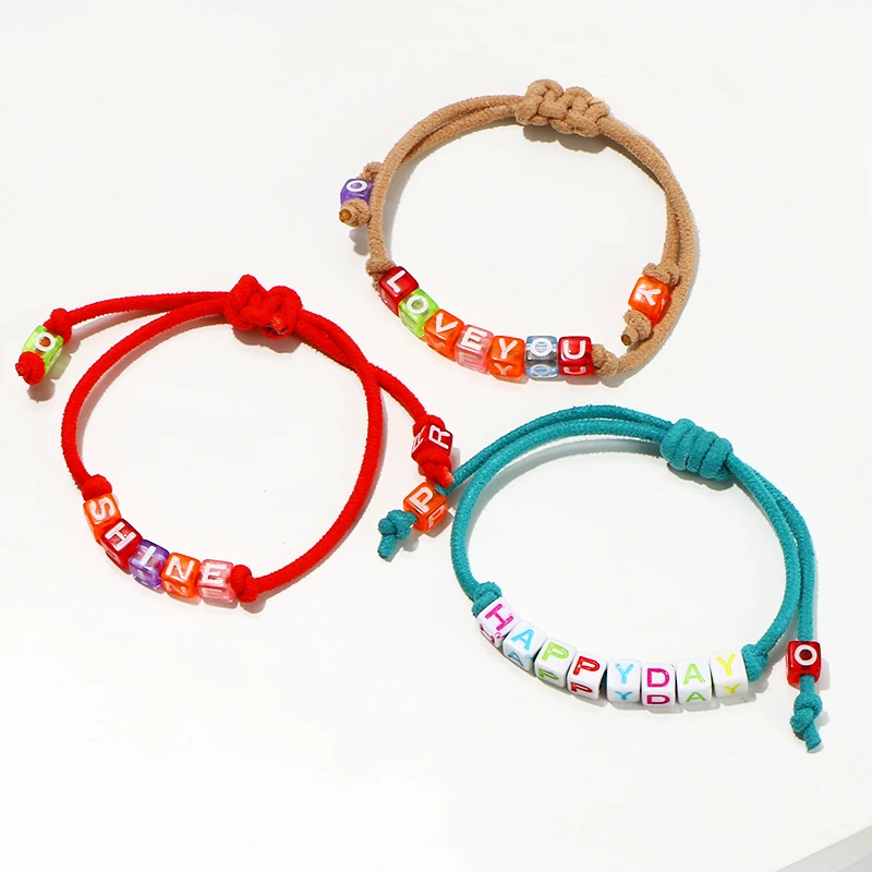 

KOMi Fashion Letters Bracelet HAPPYDAY LOVEYOU SHINE SMART PRETTY Colorful Cord String Rope Woven Bracelet for Women I0511