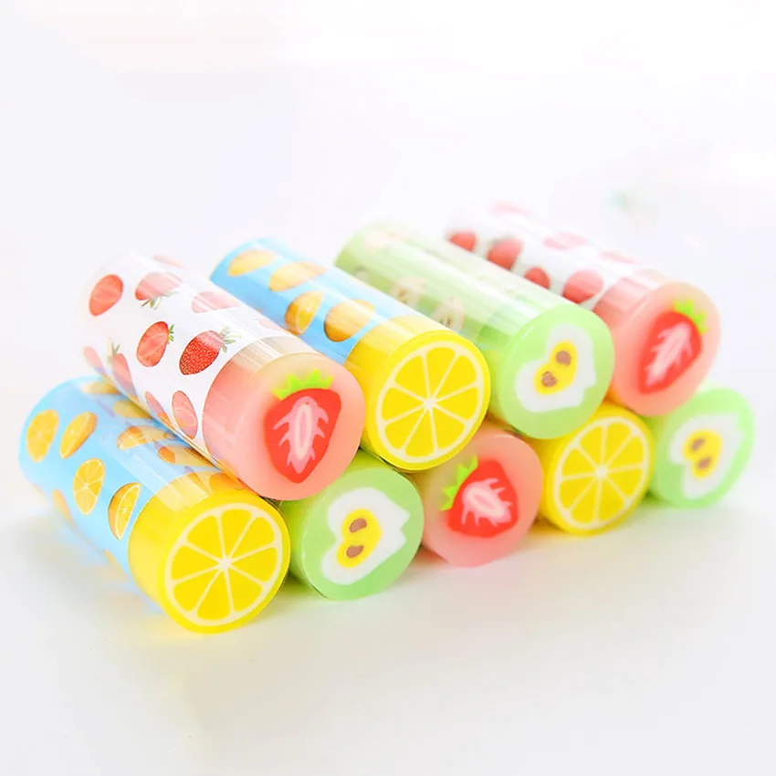 Cute Fruit Strawberry Lemon Apple Cylindrical Rubbers Erasers 1PC Gift Stationery Supplies For School Office Kids Girls
