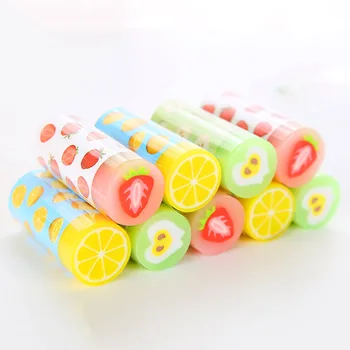 

1PC Cute Fruit Strawberry Lemon Apple Cylindrical Rubbers Erasers Gift Stationery Supplies, For School Office Kids Girls