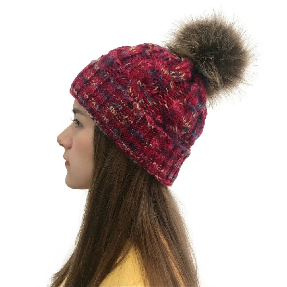 Вязаные зимние женские шапки Skullies, женские шапочки с помпоном, Повседневная вязаная шапка, дамская модная громоздкая шапочка, теплая шапка s, шерстяная шапка