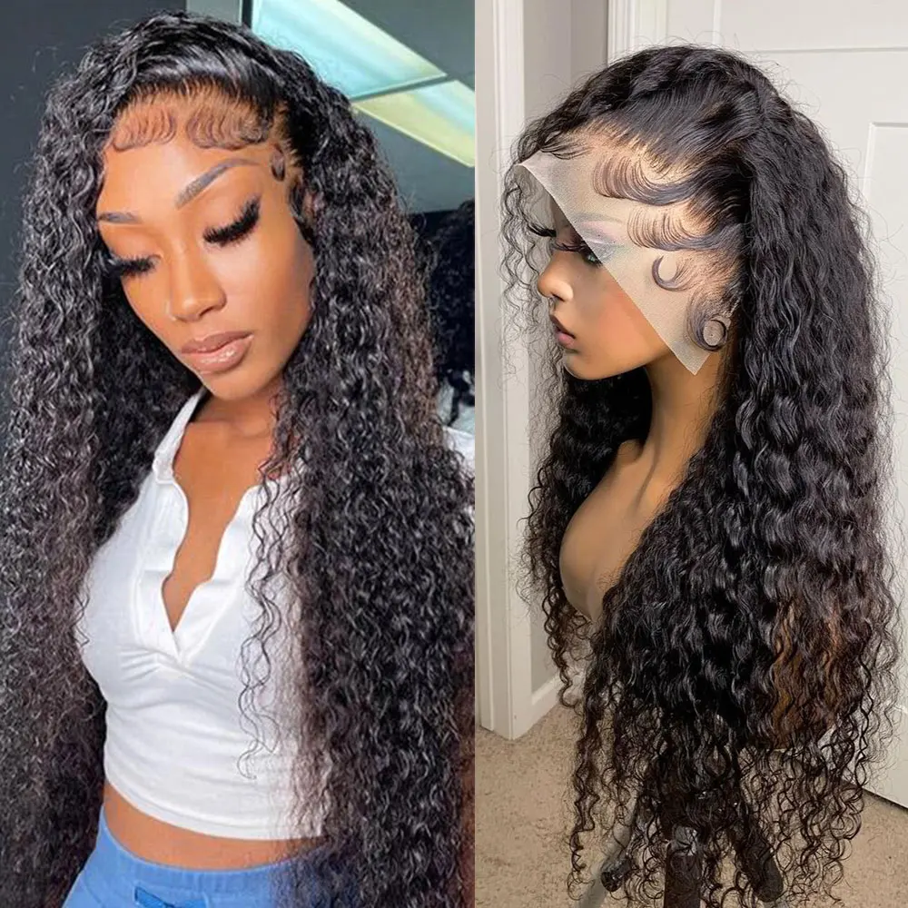 Water Wave Lace Front Wig Brazilian 13X4 Frontal Human Hair HD Transparent Wet And Wavy Loose Deep | Шиньоны и парики