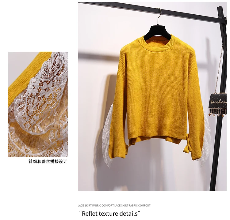 Женское осенне-зимний модный женский кружевной свитер в стиле пэчворк комплект из двух предметов+ Винтажный твидовый в клетку юбки "рыбий хвост"