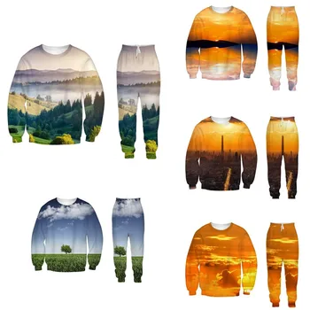 

Natural View 3D Printed Loose Tops Trousers 2 Pieces Sets S-5XL For Couple Scenery Sweatshirts Sweatpants Casual Clothes Sets